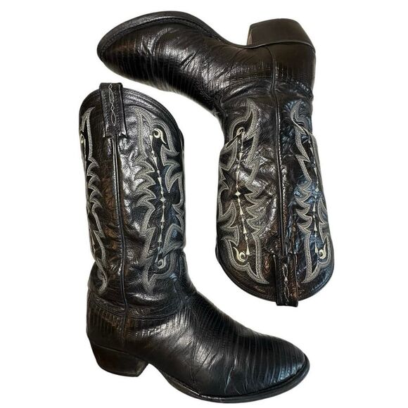 VTG Tony Lama Exotic Collection Western Boot Black Teju Lizard Leather Men SZ 9D - Picture 3 of 12